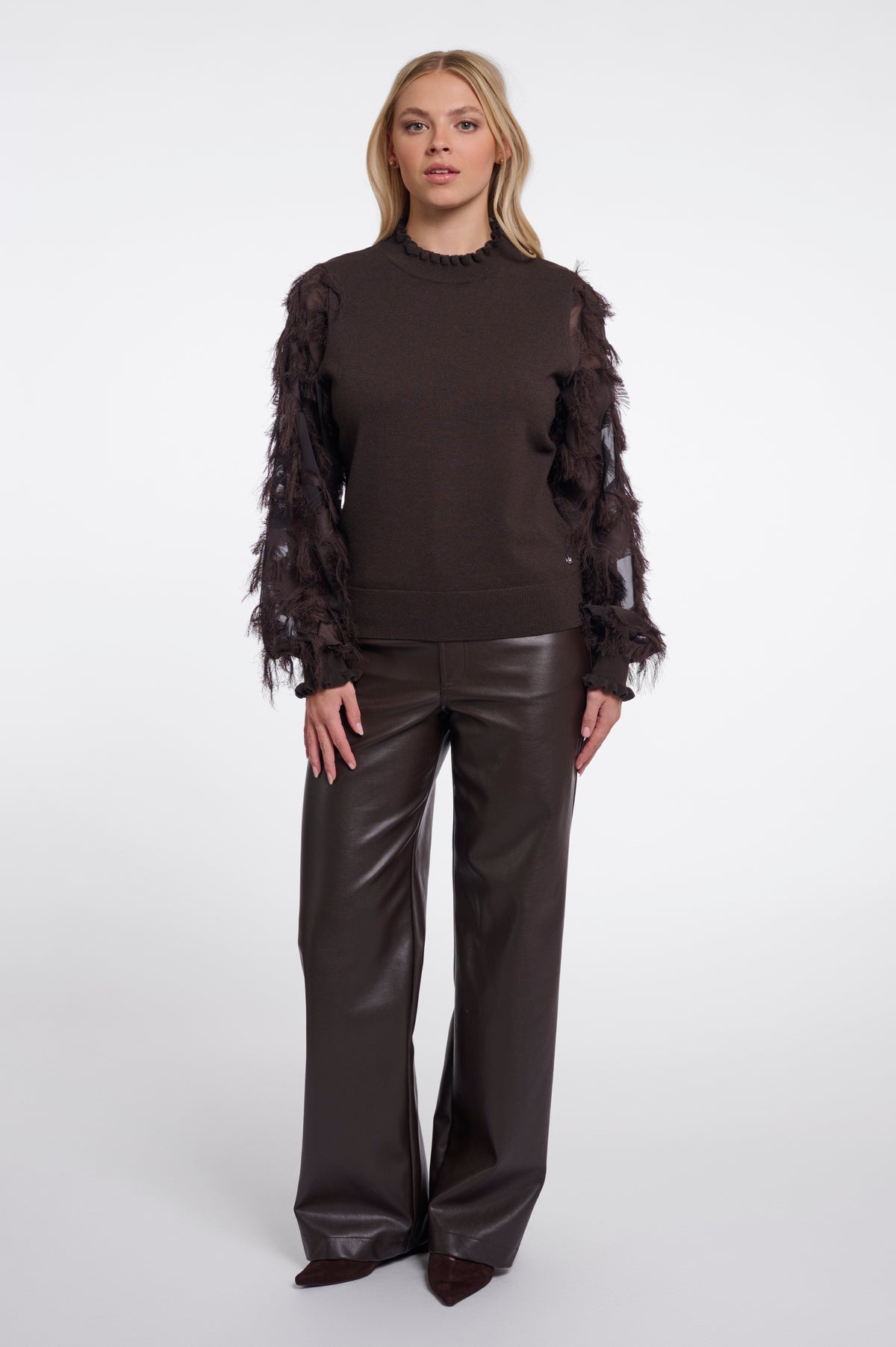 Mocha Feathered Sleeve Knit