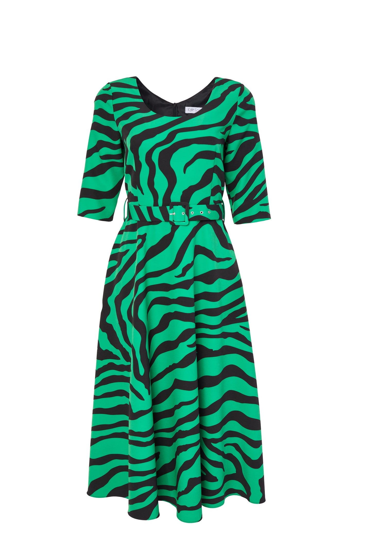 Green &Black Print Dress
