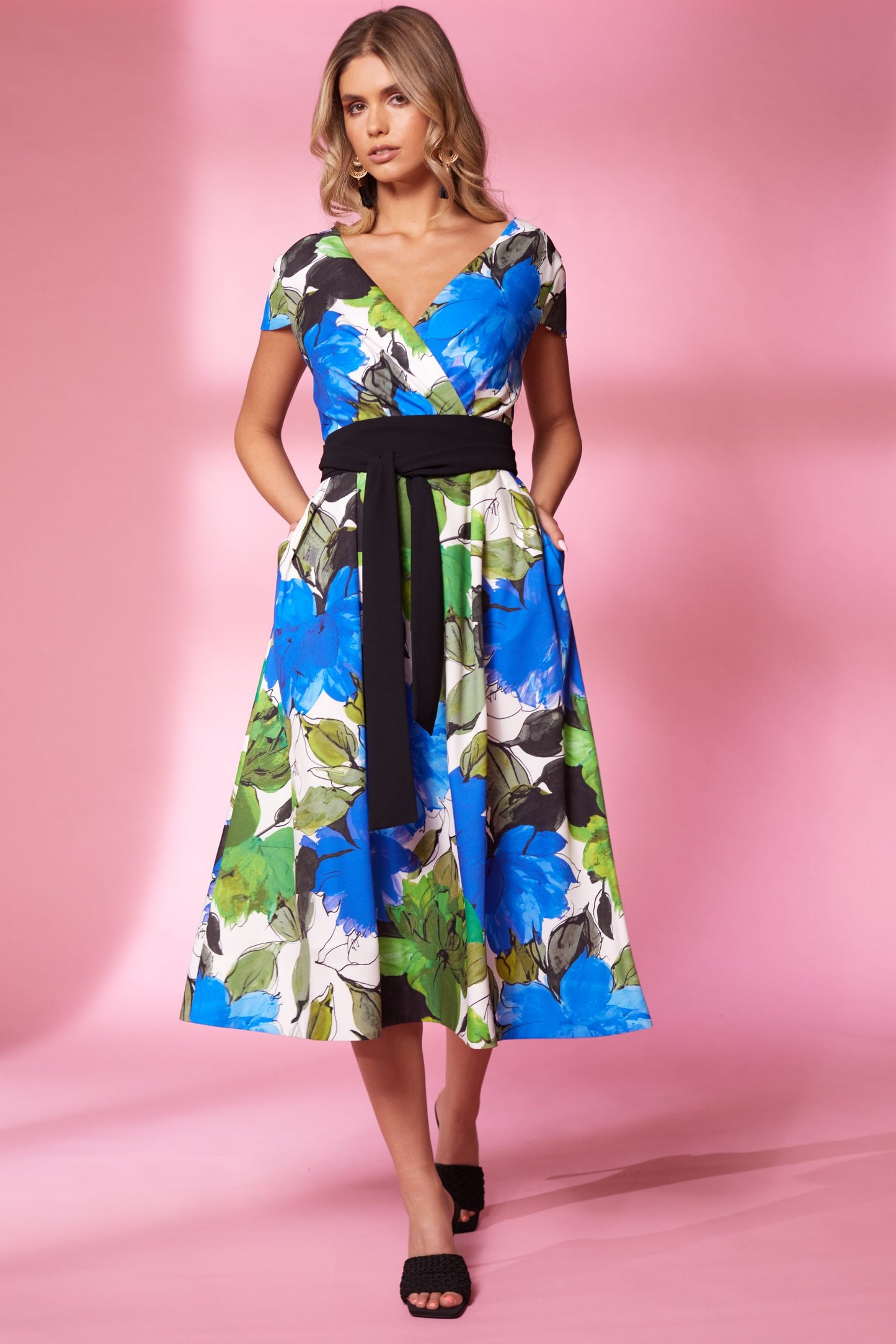 Floral Wrap Flared Dress