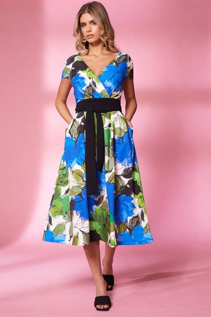 Floral Wrap Flared Dress