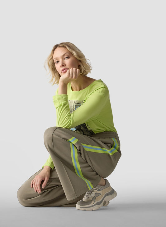 LeComte Casual Agave Green Trousers with Side Stripe