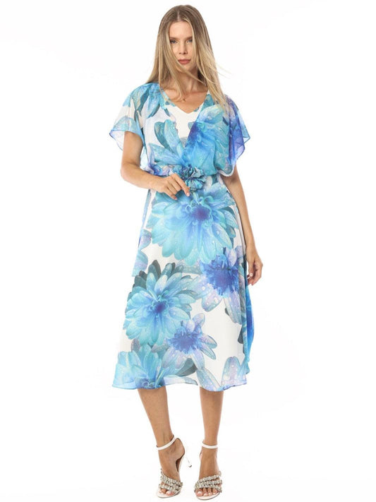 Aqua Blue Floral Print Dress