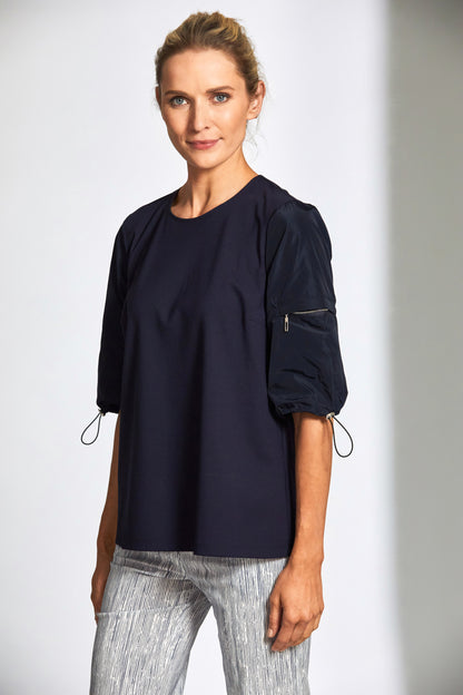 Peruzzi Navy Taffeta Sleeve Top