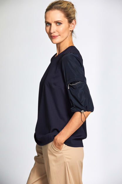 Peruzzi Navy Taffeta Sleeve Top