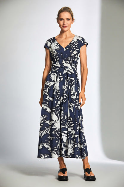 Peruzzi Navy Long Print Dress