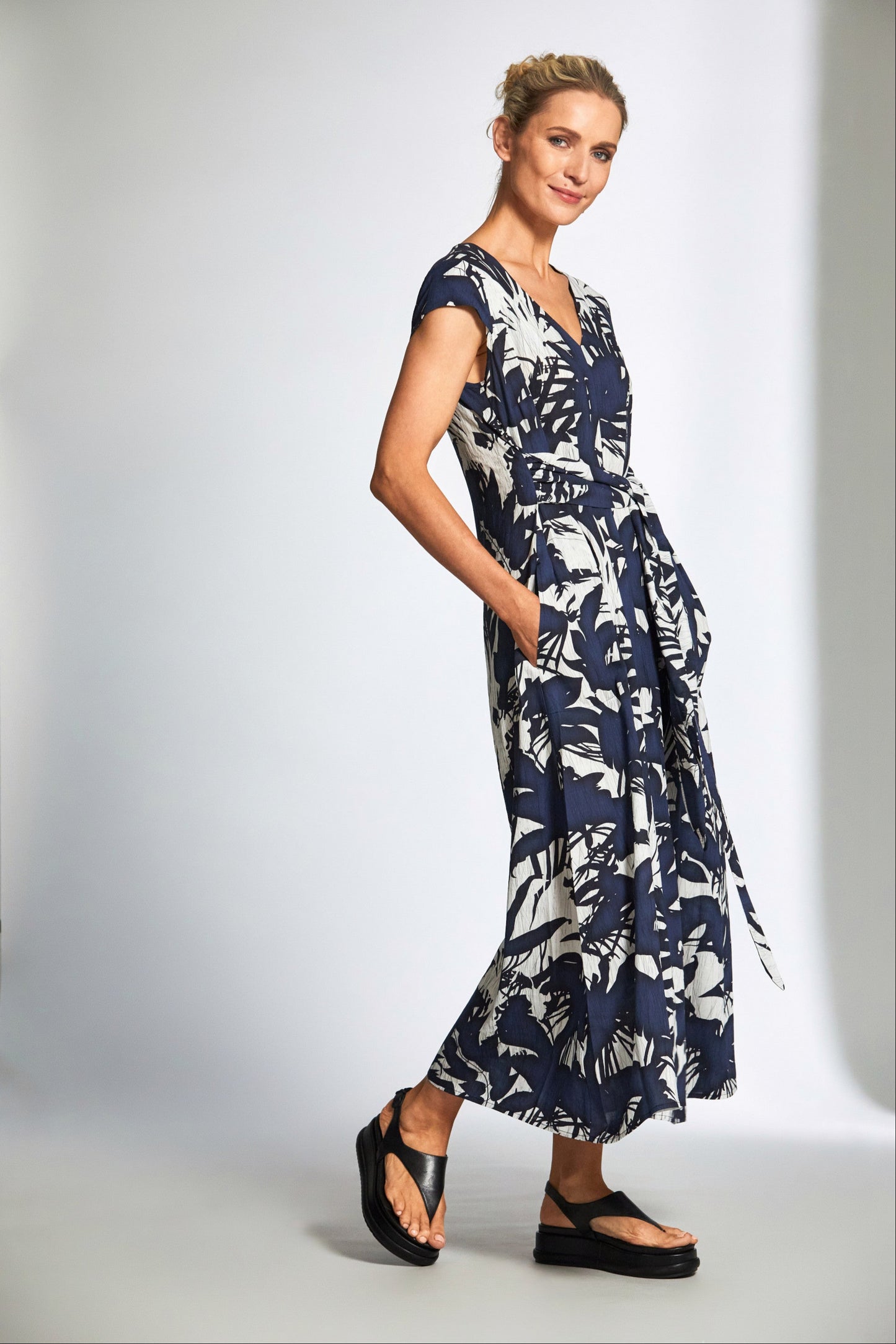 Peruzzi Navy Long Print Dress