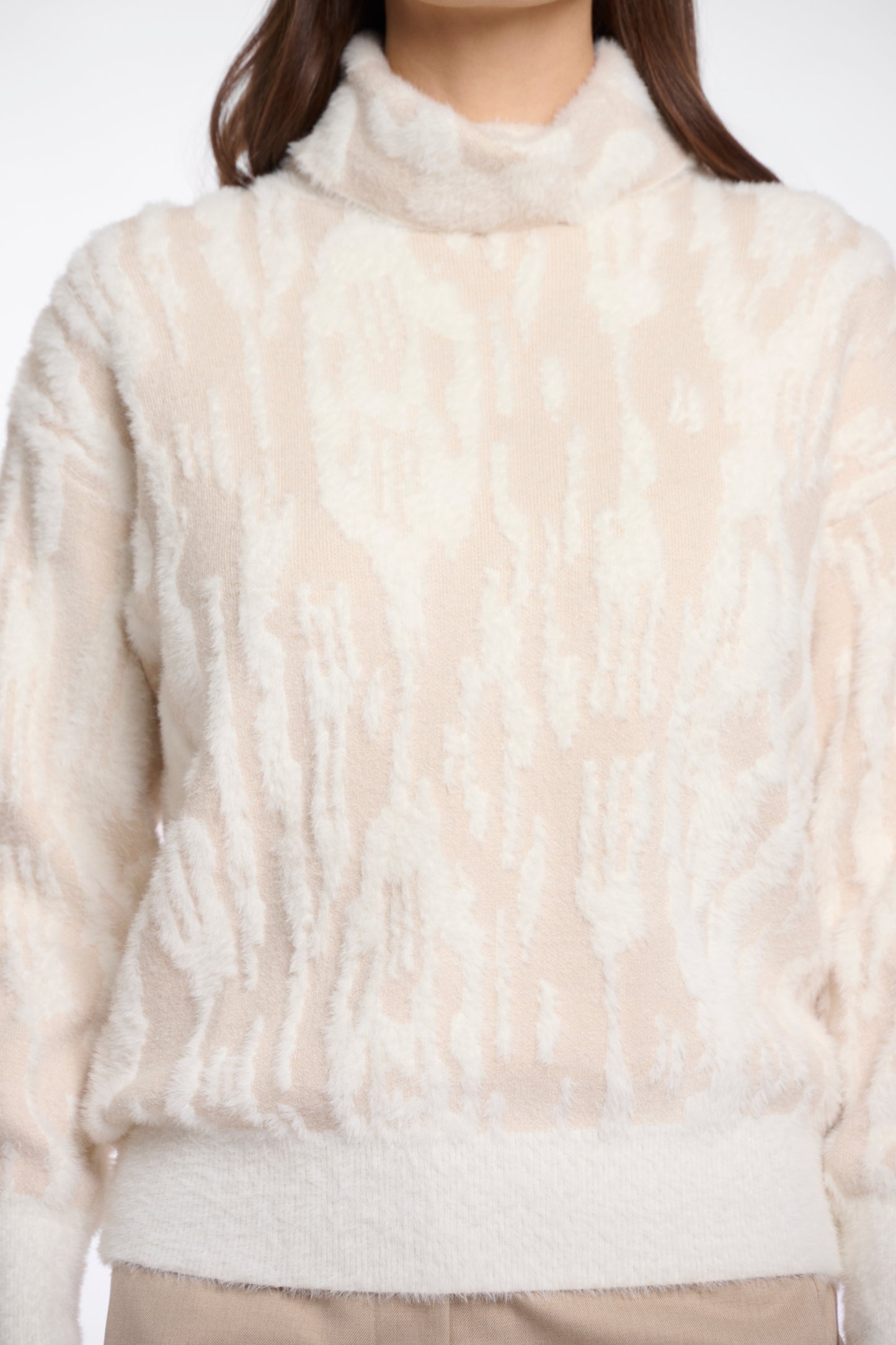 Birch Snow Zebra Print Boxy Turtleneck