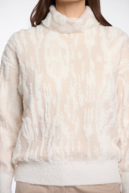 Birch Snow Zebra Print Boxy Turtleneck