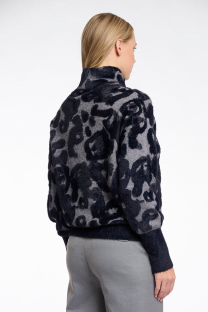 Black Leopard Print Boxy Turtleneck