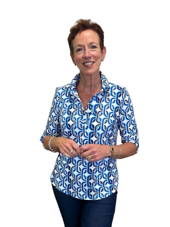 Blue and White Chain Link Top