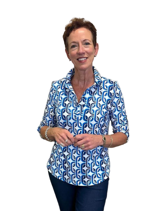 Blue and White Chain Link Top