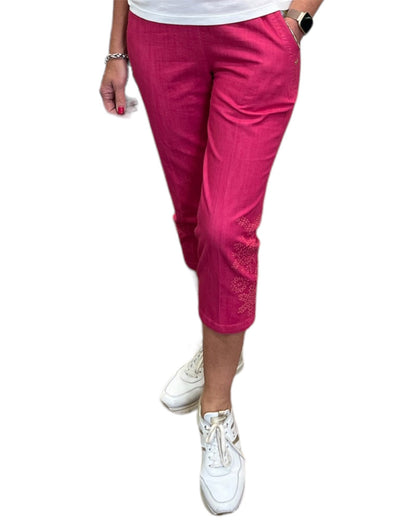 Cerise Pink Embroidered Cropped Trousers