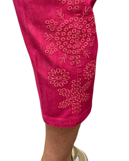 Cerise Pink Embroidered Cropped Trousers