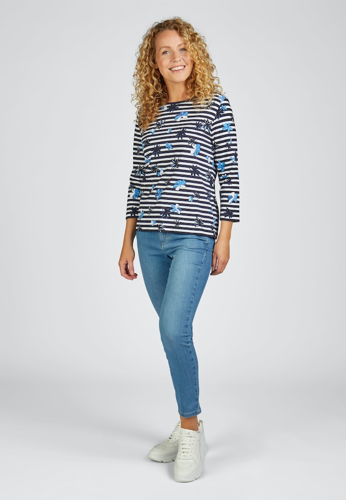 Rabe Navy Floral Striped Top