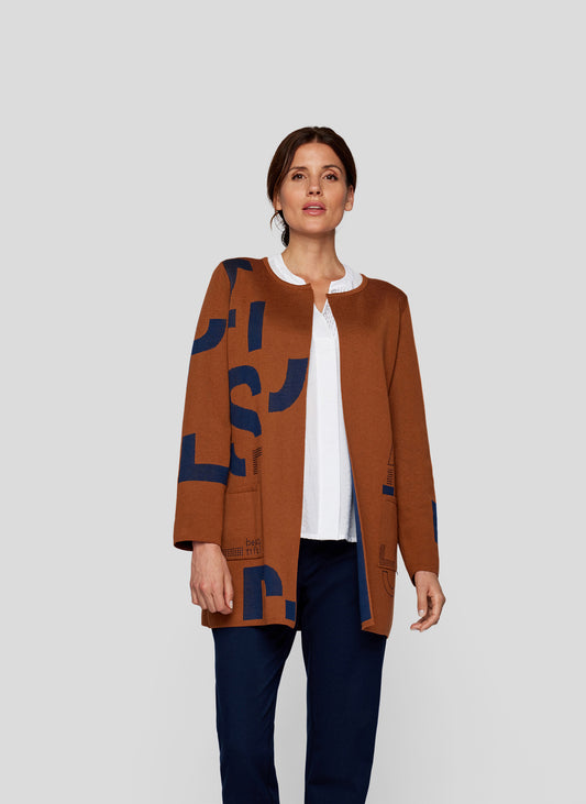 Rabe Cognac Edge to Edge Long Cardigan