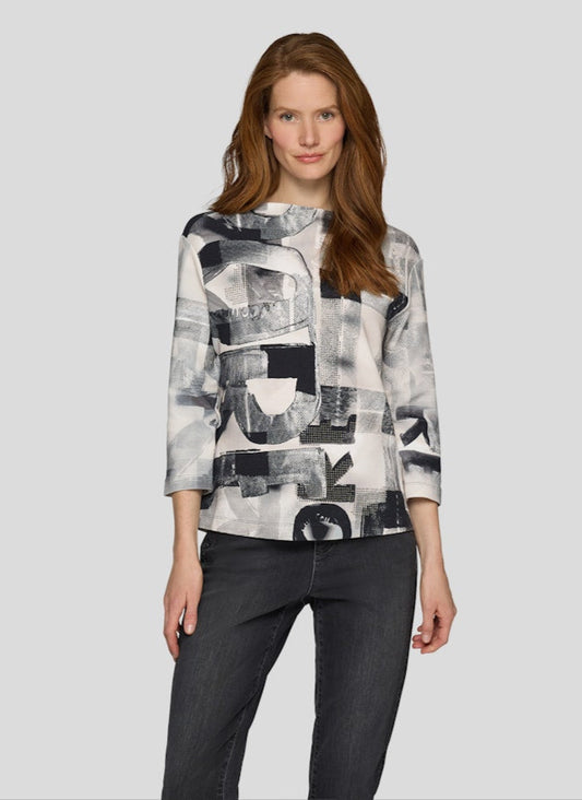 Rabe Black And Grey Mix Print Top