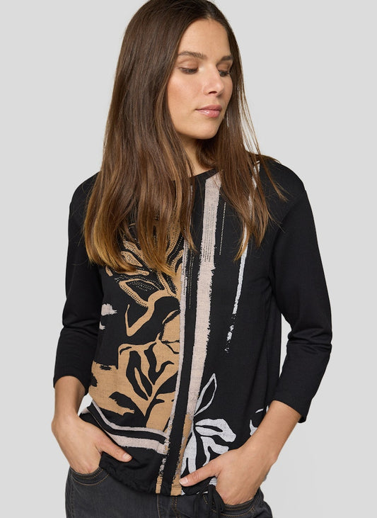 Rabe Black Leaf Print Top