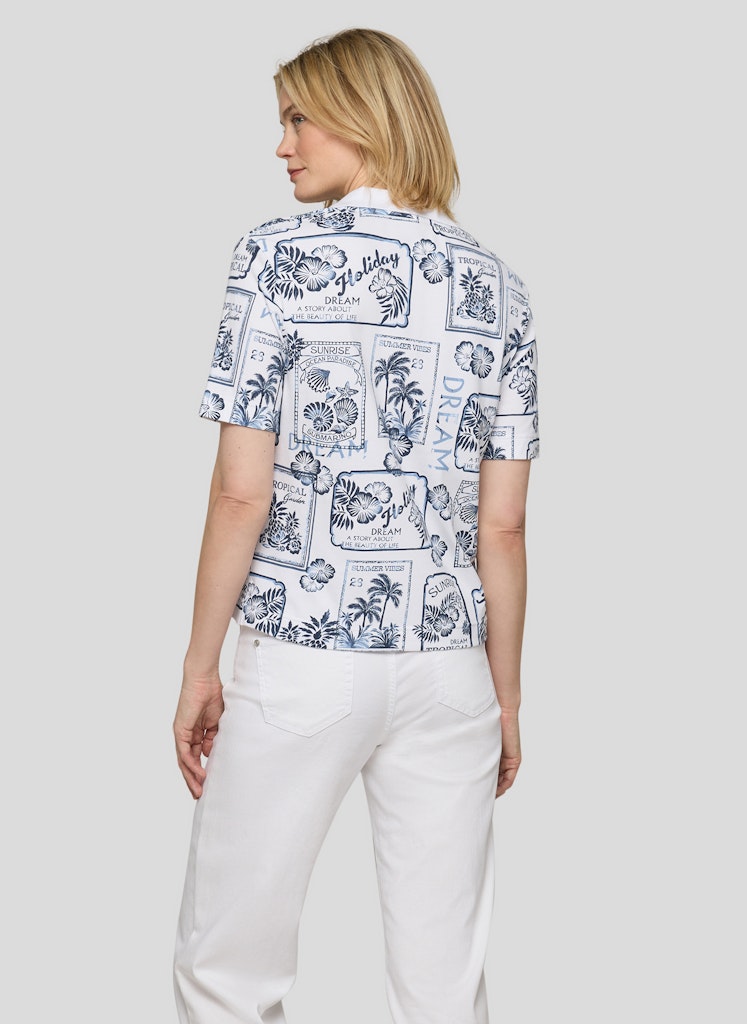Rabe Blue and White Holiday Print Top