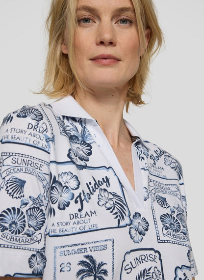 Rabe Blue and White Holiday Print Top