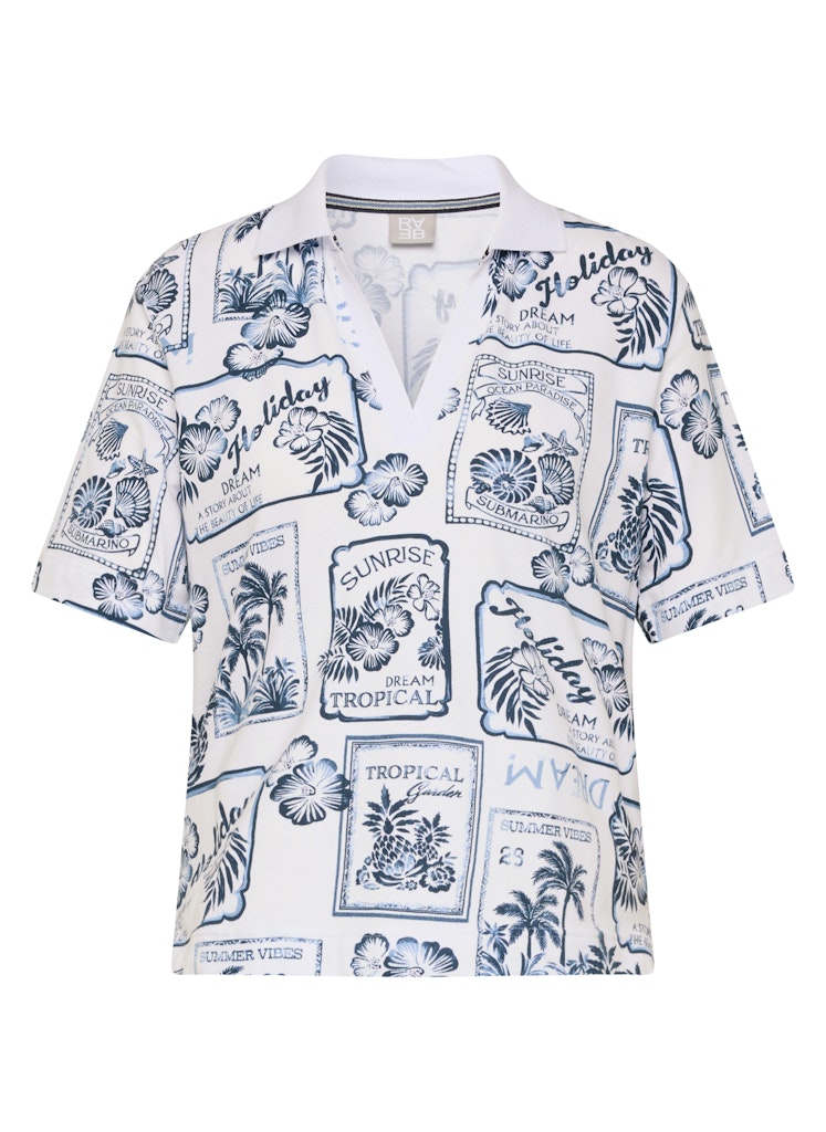 Rabe Blue and White Holiday Print Top
