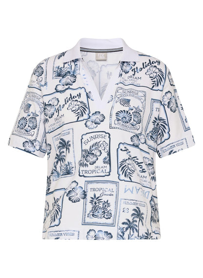 Rabe Blue and White Holiday Print Top