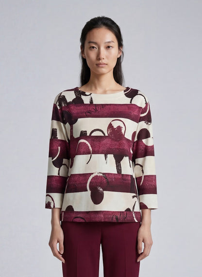 Rabe Burgundy Stripes and Circle Top