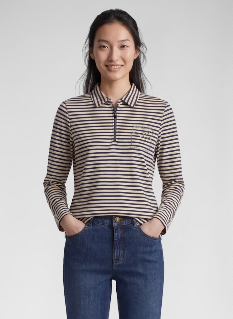 Rabe Navy and Ecru Striped  Top