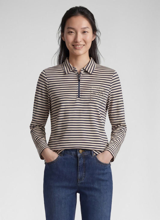 Rabe Navy and Ecru Striped  Top