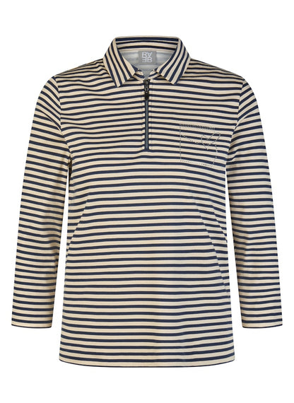 Rabe Navy and Ecru Striped  Top
