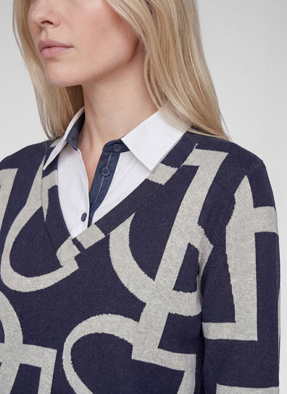 RABE Navy Grey Polo Style Top