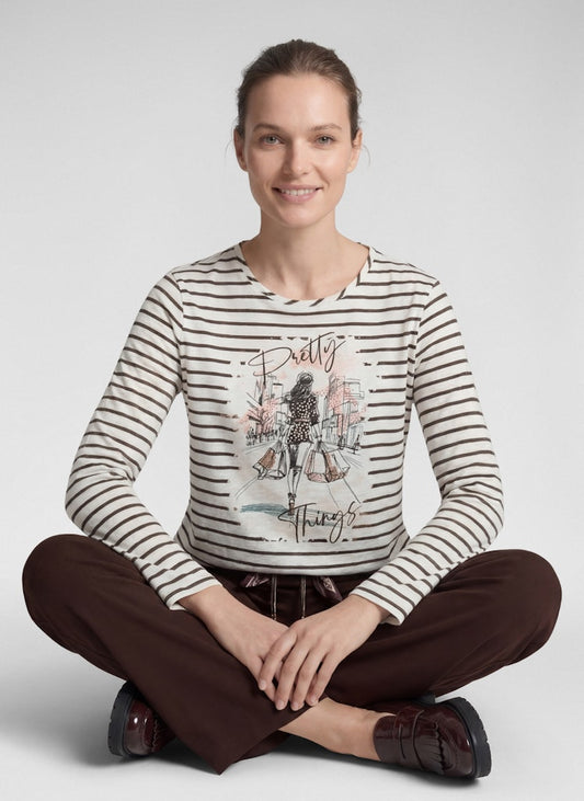 Rabe Striped Top with Motif Print
