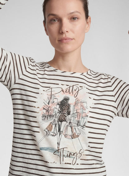 Rabe Striped Top with Motif Print