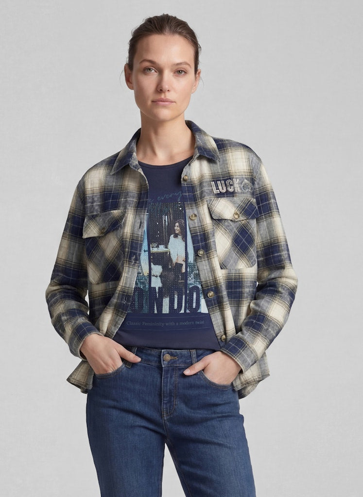 Rabe Navy and Ecru Checked Shirt