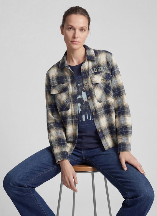 Rabe Navy and Ecru Checked Shirt