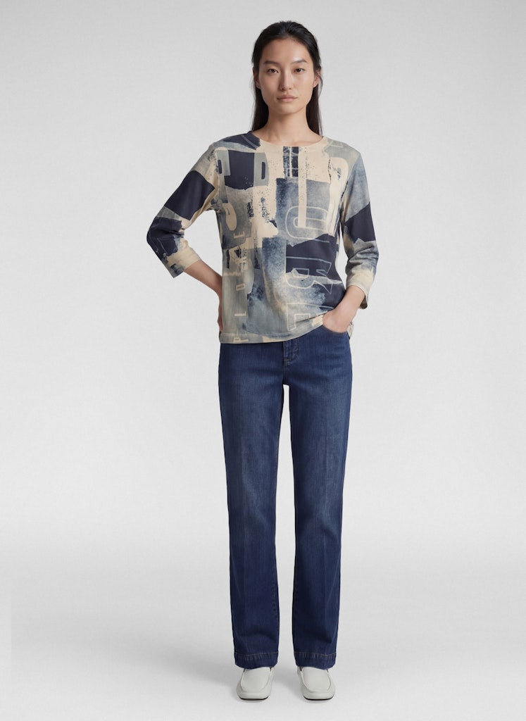 Rabe Ecru and Navy Abstract Print Top