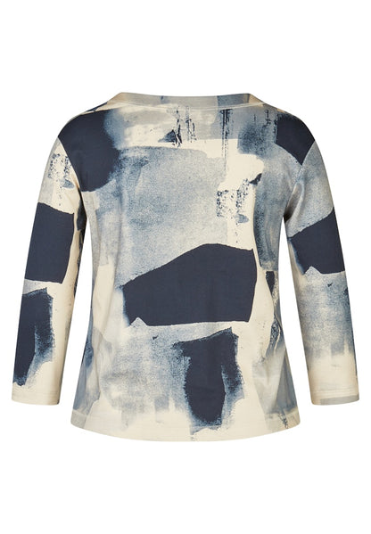 Rabe Ecru and Navy Abstract Print Top