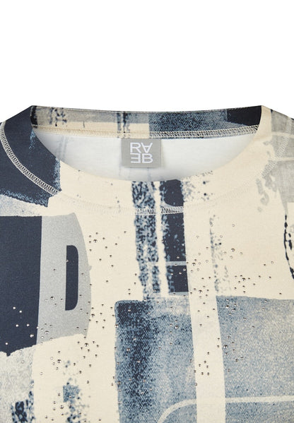 Rabe Ecru and Navy Abstract Print Top