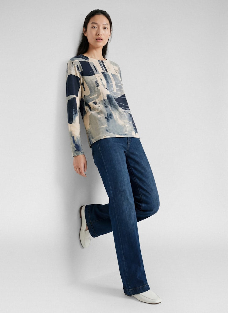 Rabe Ecru and Navy Abstract Print Top
