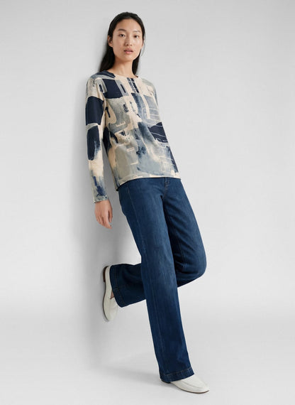 Rabe Ecru and Navy Abstract Print Top
