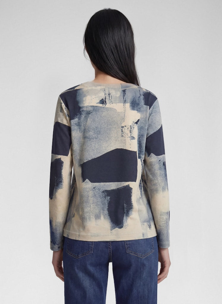 Rabe Ecru and Navy Abstract Print Top