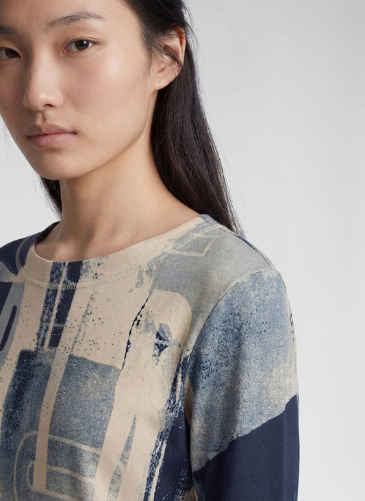 Rabe Ecru and Navy Abstract Print Top