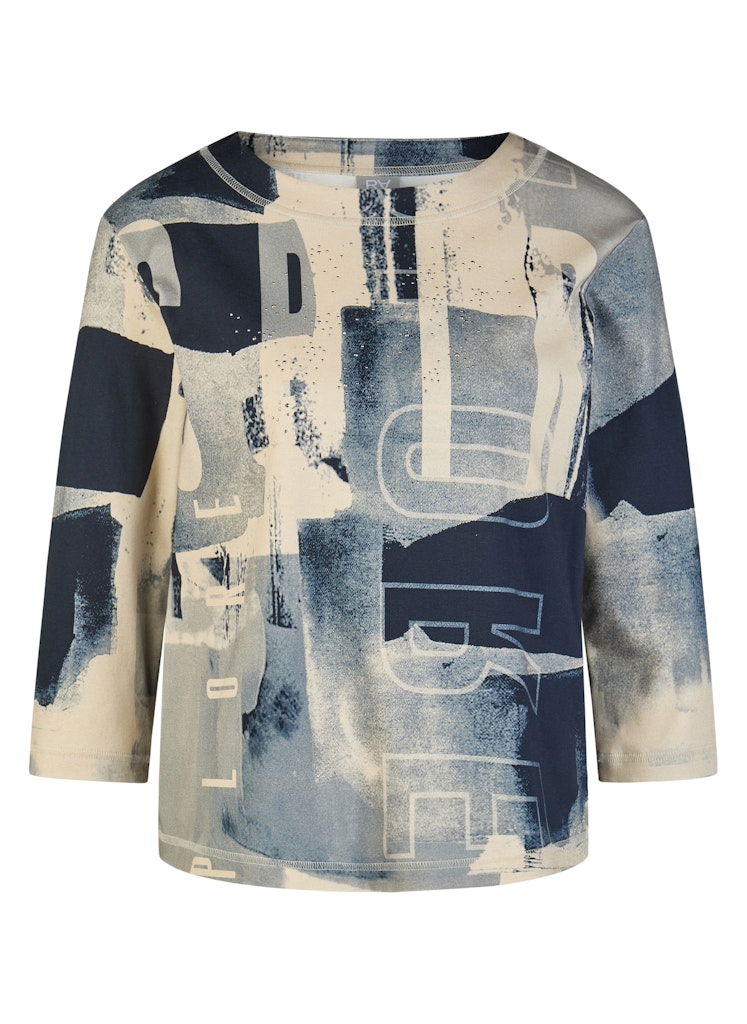 Rabe Ecru and Navy Abstract Print Top