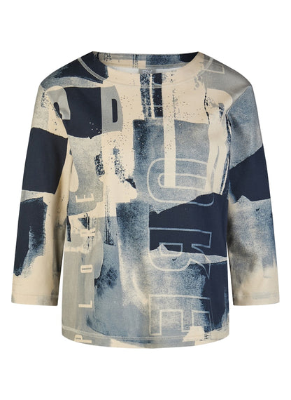 Rabe Ecru and Navy Abstract Print Top