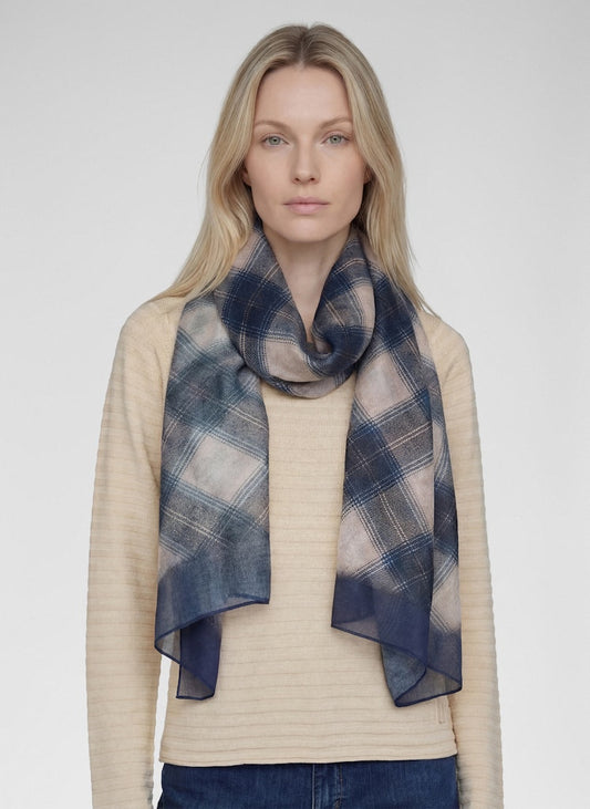 Rabe Navy and Ecru Checked Scarf