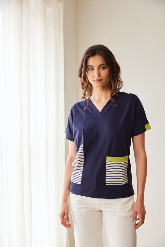 Peruzzi Navy Stripe Top
