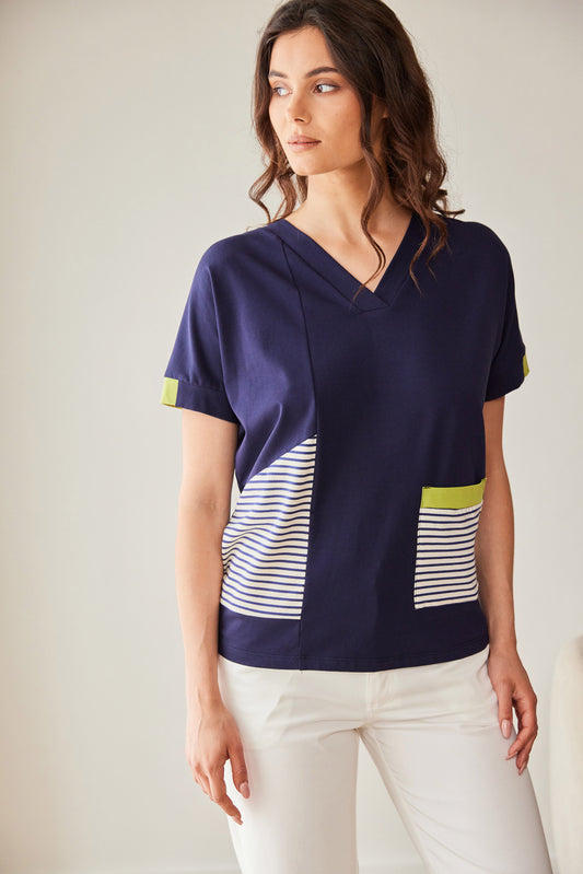Peruzzi Navy Stripe Top