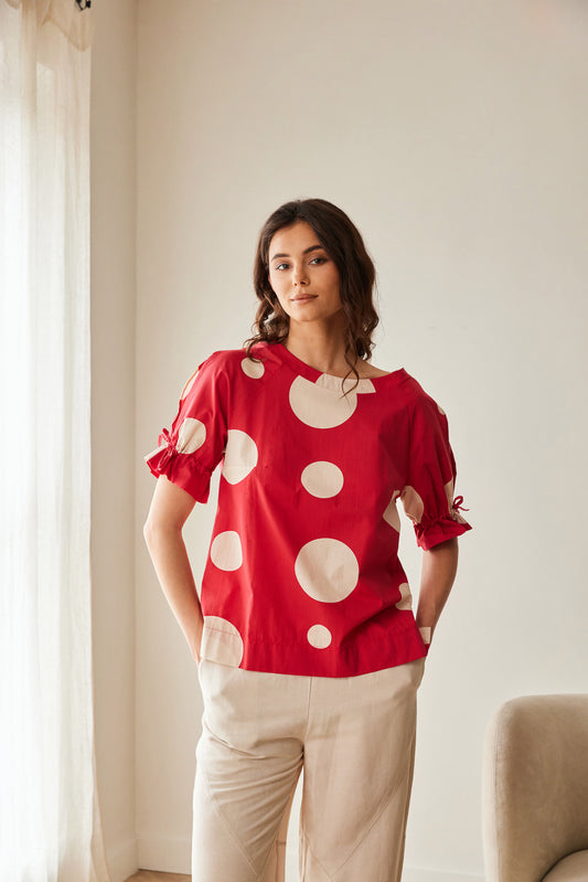 Peruzzi Red Polka Dot Cotton Top