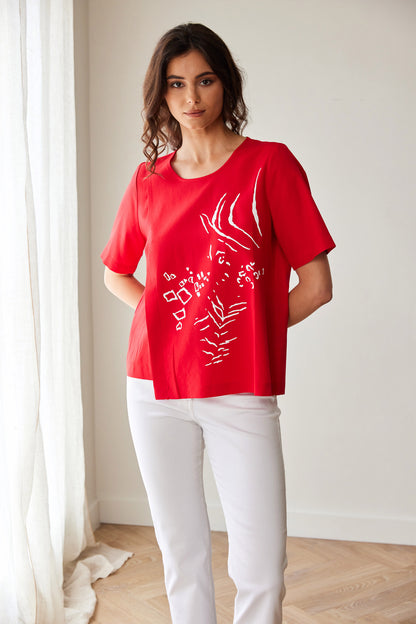 Peruzzi Red Rubber Print Top