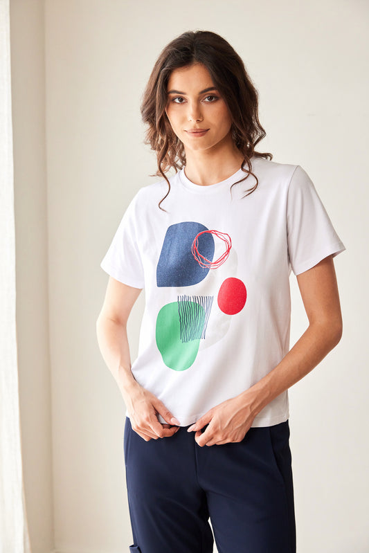 Peruzzi White Circle Print T-Shirt