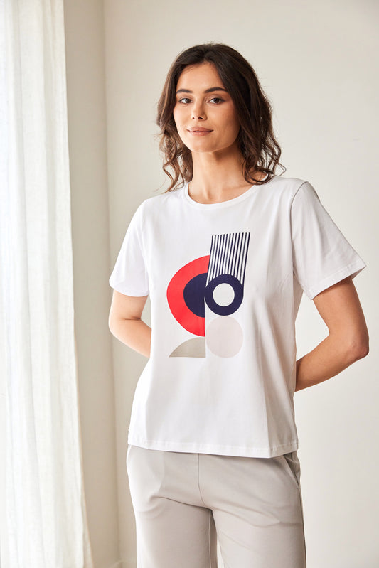 Peruzzi White and Navy Circle Top